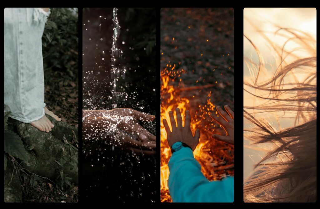 l'humain est relié à la Terre, à l'Eau, au Feu et à l'Air